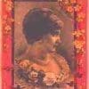 ANTIQUE TRUNK INTERIOR VICTORIAN PAPER DECORATION LABEL WOMAN WITH CARNATION H-4106