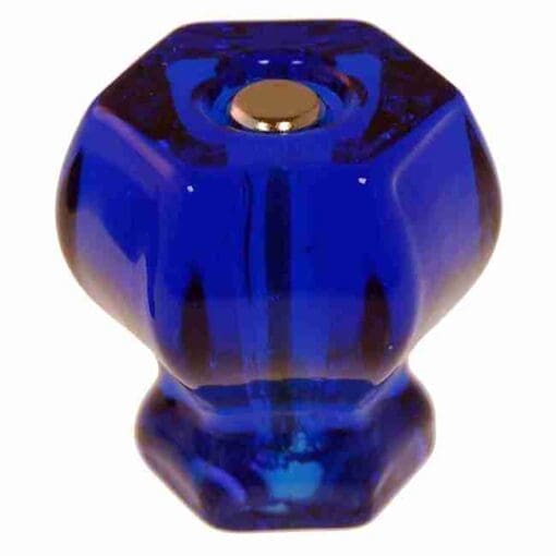Cobalt Blue Hexagon Shaped Glass Knob with Nickel Plated Bolt - BM-5213